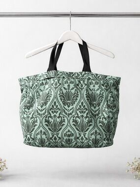 Mint Damask Tote with Black Handles Great Beach or Park bag